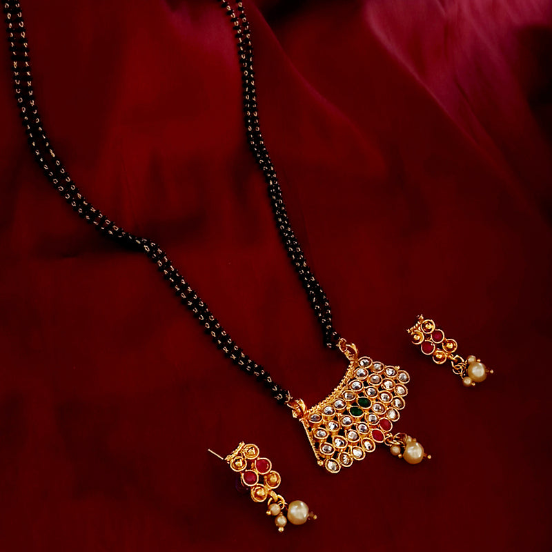 Rubans 24K Gold Plated Mangalsutra Set With Studded AD And Earrings